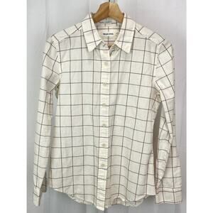TAYLOR STITCH Size XS Windowpane Check Button Front Long Sleeve Shirt White